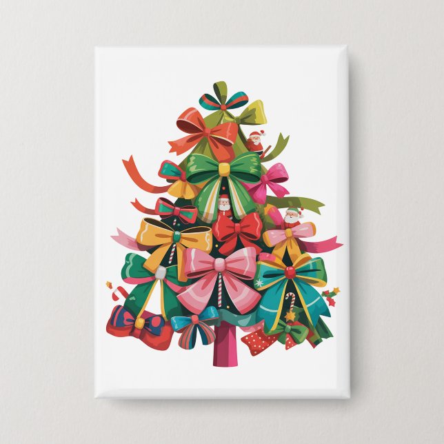 Farbenfrohe Coquette Weihnachtsbaum Preppy Pink Xm Button (Vorderseite)