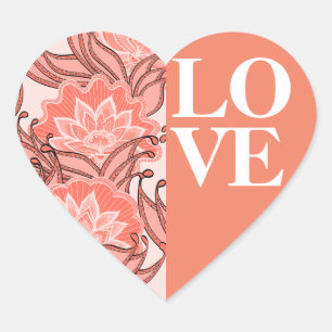 Farbenfrohe Coral Boho LIEBE Herz-Aufkleber