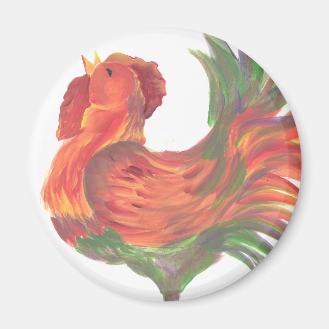 Farbenfrohe Country Crowing Rooster Art Magnet (Vorne)