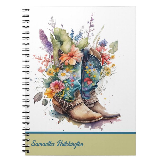 Farbenfrohe Cowgirl Stiefel mit Wildblumen Notizblock (Vorderseite)
