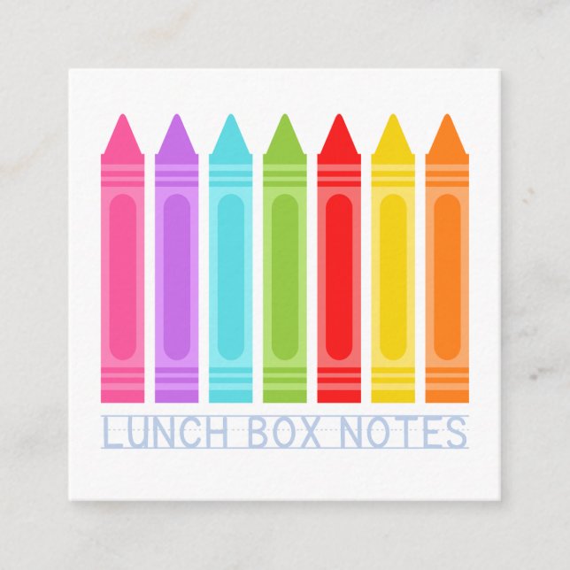 Farbenfrohe Crayons Mittagshinweise Begleitkarte (Vorderseite)