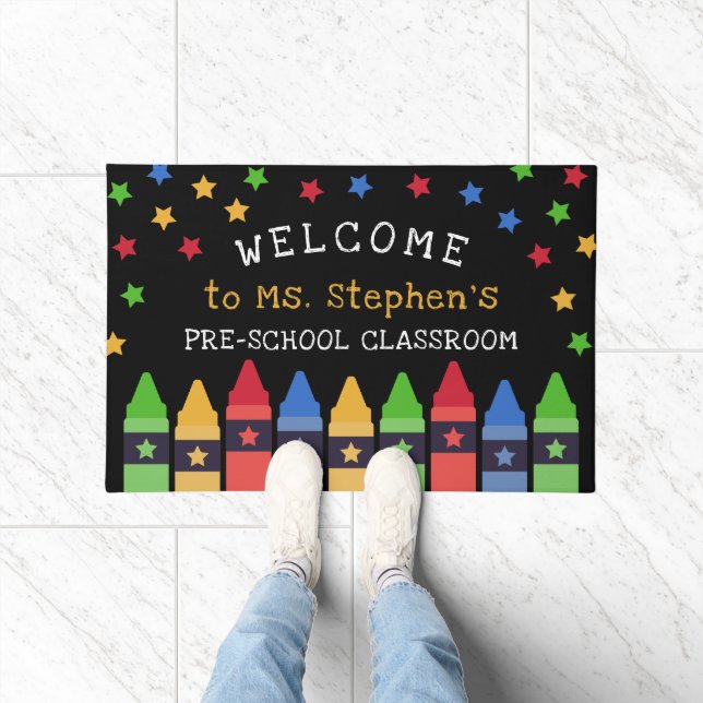 Farbenfrohe Crayons Stars Begrüßungslehrer im Klas Fußmatte (Indoor)