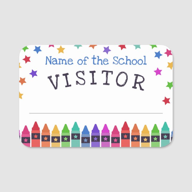 Farbenfrohe Crayons Stars Willkommen Besucher Namensschild (Vorderseite)