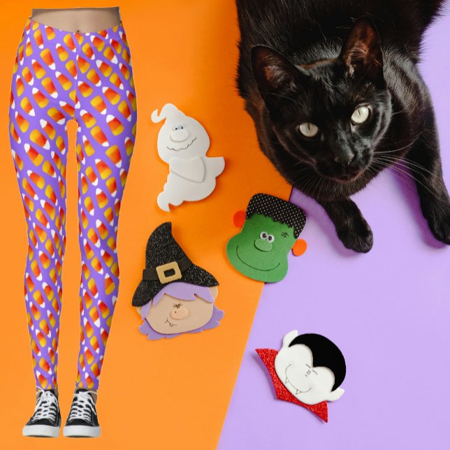 Farbenfrohe Crazy Candy Mais Halloween Leggings (Colorful crazy candy corn leggings, perfect for Halloween!)