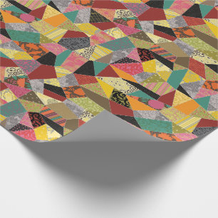 Farbenfrohe Crazy Quilt Patchwork Muster Geschenkpapier