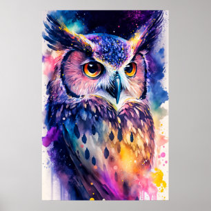 Farbenfrohe Creative Wise Owl Illustration Poster