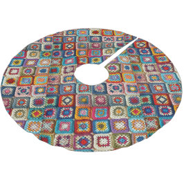 Farbenfrohe Crocheted Granny Square Quilt Polyester Weihnachtsbaumdecke
