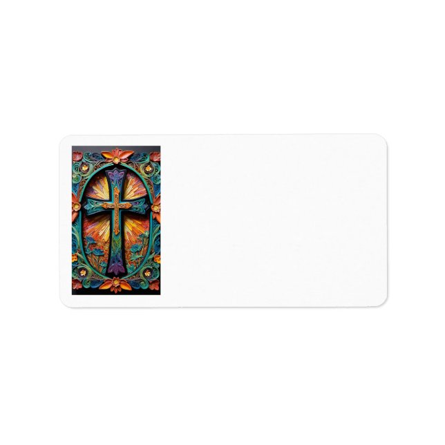 Farbenfrohe Cross Motif-Adressetiketten Adressaufkleber (Vorne)