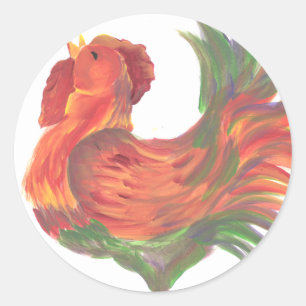 Farbenfrohe Crowing Rooster Runder Aufkleber