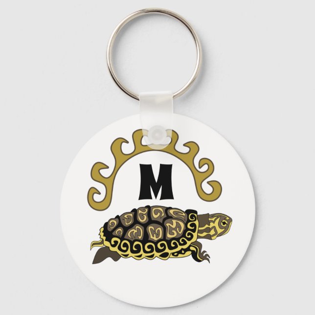 Farbenfrohe Cumberland Slide Turtle Monogram Schlüsselanhänger (Vorderseite)