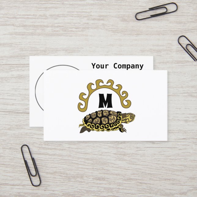 Farbenfrohe Cumberland Slide Turtle Monogram Visitenkarte (Vorderseite/Rückseite Beispiel)