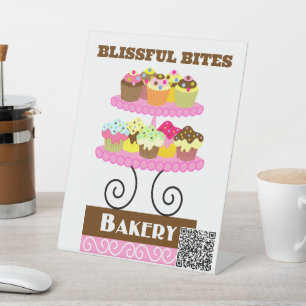 Farbenfrohe Cupcake Bakery QR Code Pedestzeichen Sockelschild
