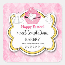 Farbenfrohe Cupcake Whimsical Bunnies Quadratischer Aufkleber