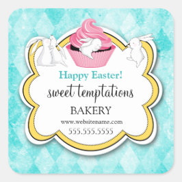 Farbenfrohe Cupcake Whimsical Bunnies Quadratischer Aufkleber