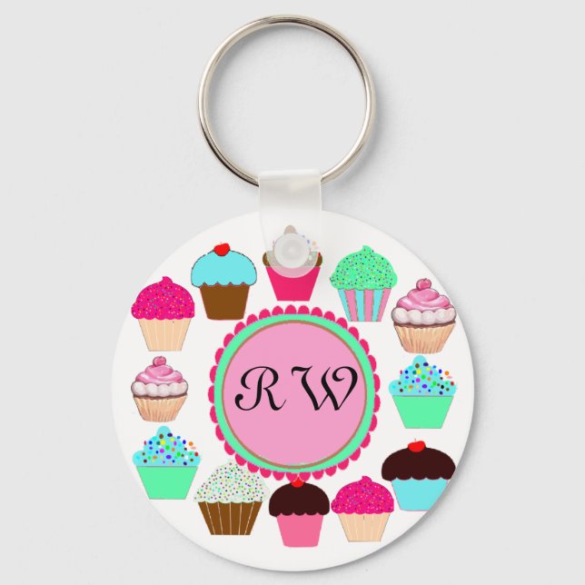 Farbenfrohe Cupcakes - Personalisiert Schlüsselanhänger (Vorderseite)