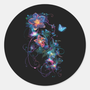 Farbenfrohe Cyberpunk-Blume im Blossom-Garten Runder Aufkleber