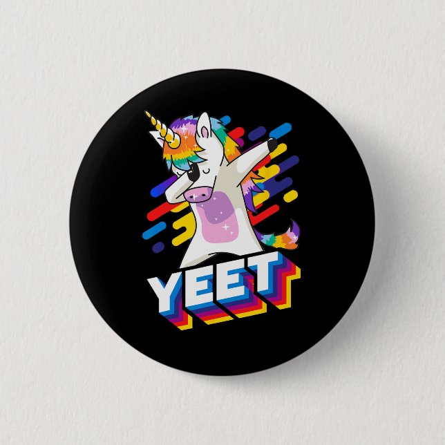 Farbenfrohe Dabbing Tanz Einhorn Feier Jeet Button (Vorderseite)