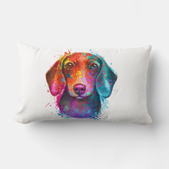 Farbenfrohe Dackel Hund Kunst Illustration Lendenkissen (Vorderseite)