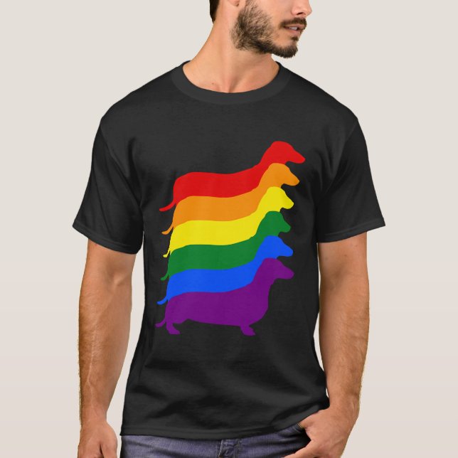 Farbenfrohe Dackel Pride Lgbt Rainbow Dog Silhouet T-Shirt (Vorderseite)