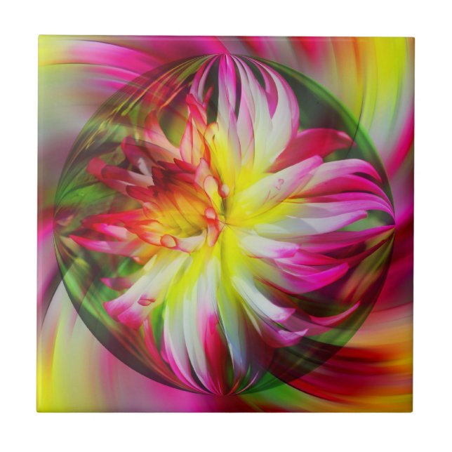 Farbenfrohe Dahlia Abstrakte Kunst Fliese (Vorderseite)