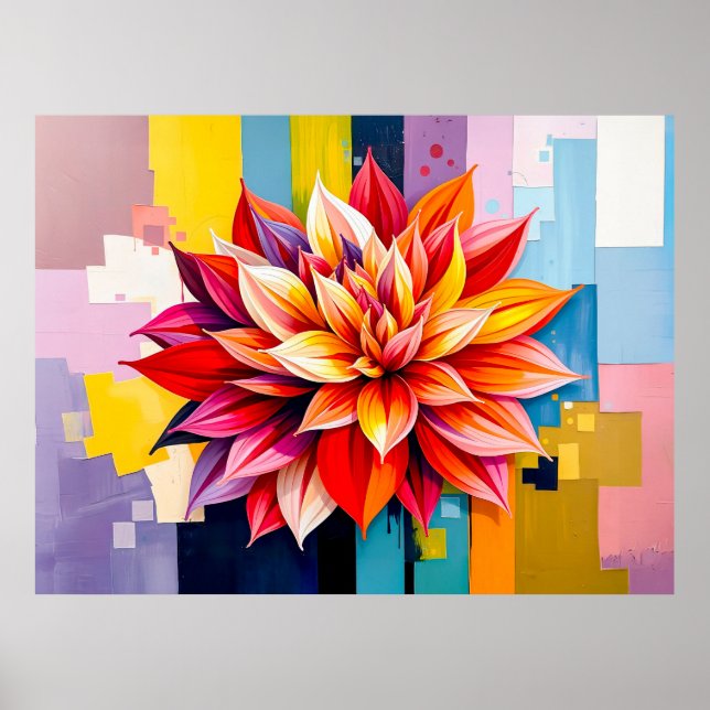 Farbenfrohe Dahlia im modernen Abstrakten Stil Poster (Vorne)