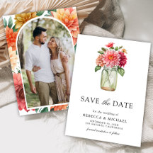 Farbenfrohe Dahlia Mason Jar Foto Wedding