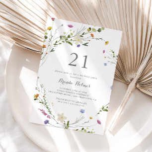 Farbenfrohe Dainty Wild Blume 21. Geburtstag Party Einladung