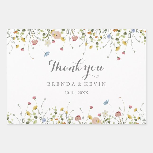 Farbenfrohe Dainty Wild Blume Hochzeit Geschenkpapier Set (Vorderseite)