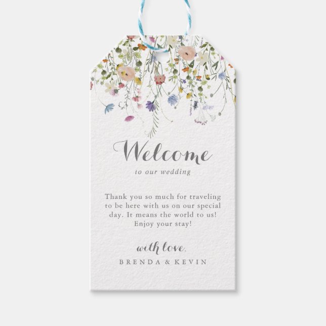 Farbenfrohe Dainty Wild Blume Hochzeit Willkommen Geschenkanhänger (Vorderseite)