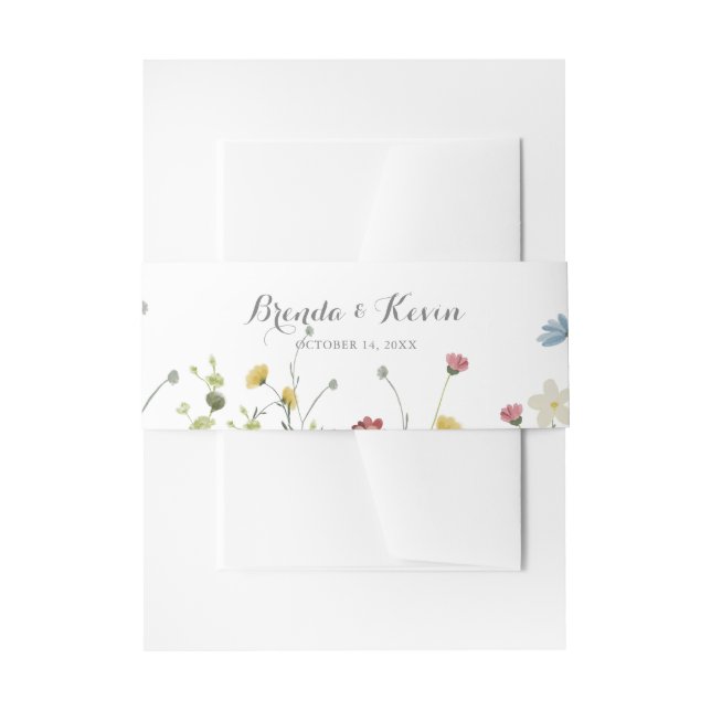 Farbenfrohe Dainty Wild Blume Kalligrafie Hochzeit Einladungsbanderole (Vorderseite Beispiel)