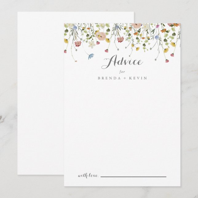 Farbenfrohe Dainty Wild Blume Kalligrafie Hochzeit Hinweiskarte (Vorne/Hinten)