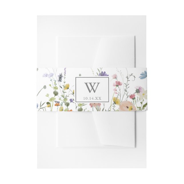 Farbenfrohe Dainty Wild Blume Monogram Wedding Einladungsbanderole (Vorderseite Beispiel)