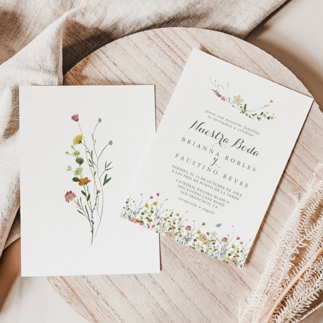 Farbenfrohe Dainty Wild Blume Nuestra Boda Wedding Einladung (Von Creator hochgeladen)