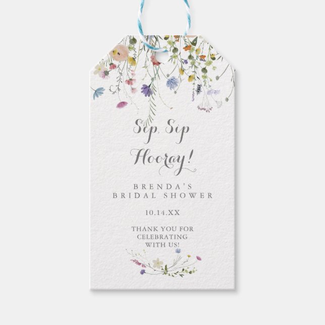 Farbenfrohe Dainty Wild Sip Hooray Brautparty Geschenkanhänger (Vorderseite)