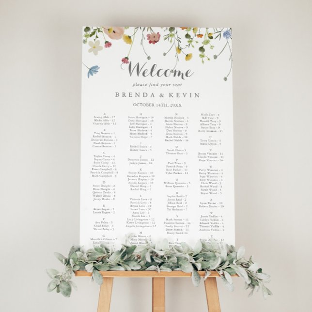 Farbenfrohe Dainty Wilde Alphabetische Sitzkarte Poster (Von Creator hochgeladen)