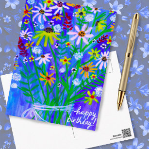 Farbenfrohe Daisy Bouquet Blue Happy Birthday Cust Postkarte