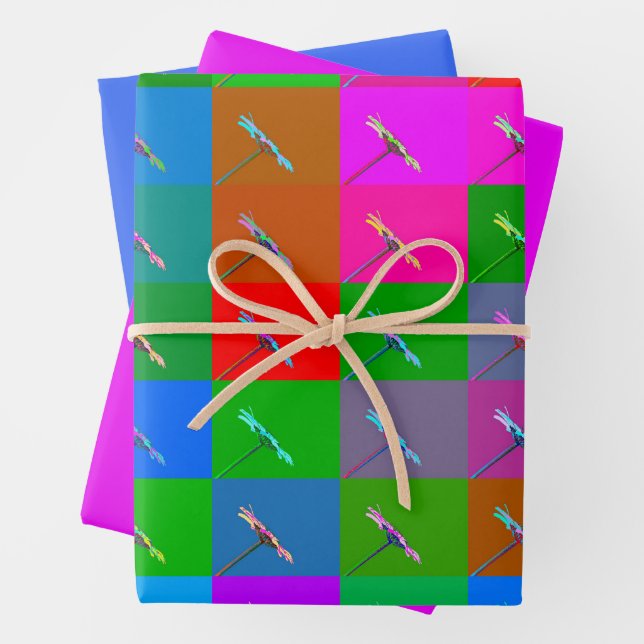 Farbenfrohe Daisy Squares, Abstrakt rosa blau Geschenkpapier Set (Beispiel)