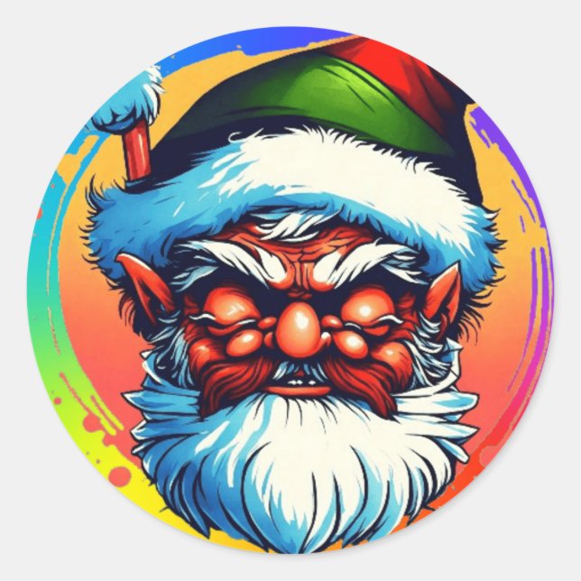 Farbenfrohe Darstellung des Cartoon des Weihnachts Runder Aufkleber (Vorderseite)