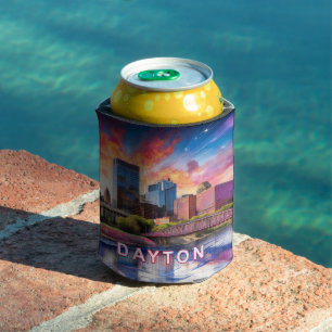 Farbenfrohe Dayton Skyline Abstrakt Art Dosenkühler