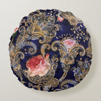 Farbenfrohe dekorative Blume Batik Rundes Kissen