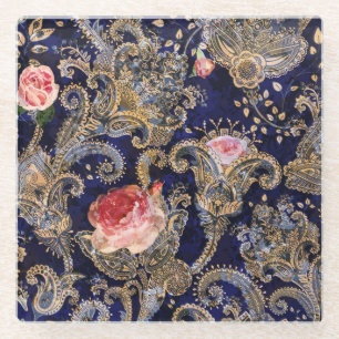 Farbenfrohe Dekorative Blumen Batik Glasuntersetzer
