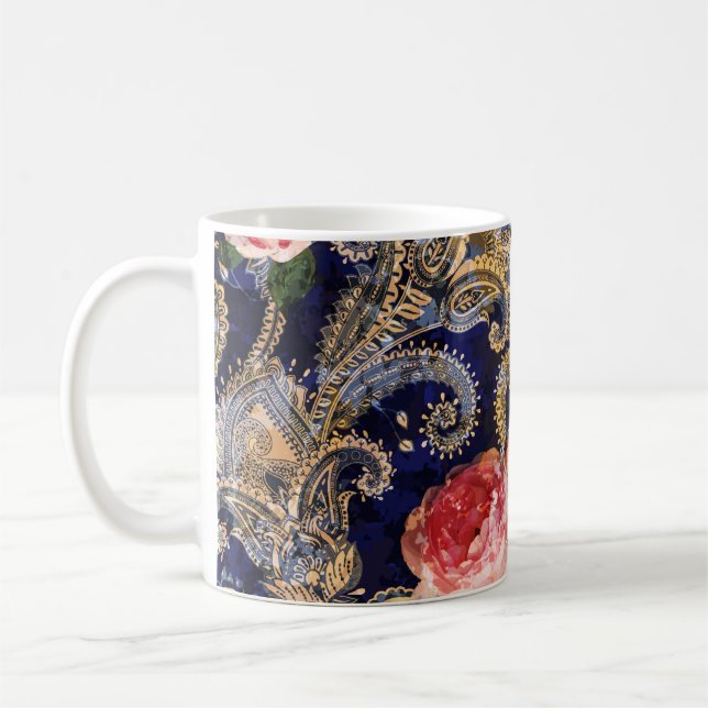 Farbenfrohe Dekorative Blumen Batik Kaffeetasse (Links)