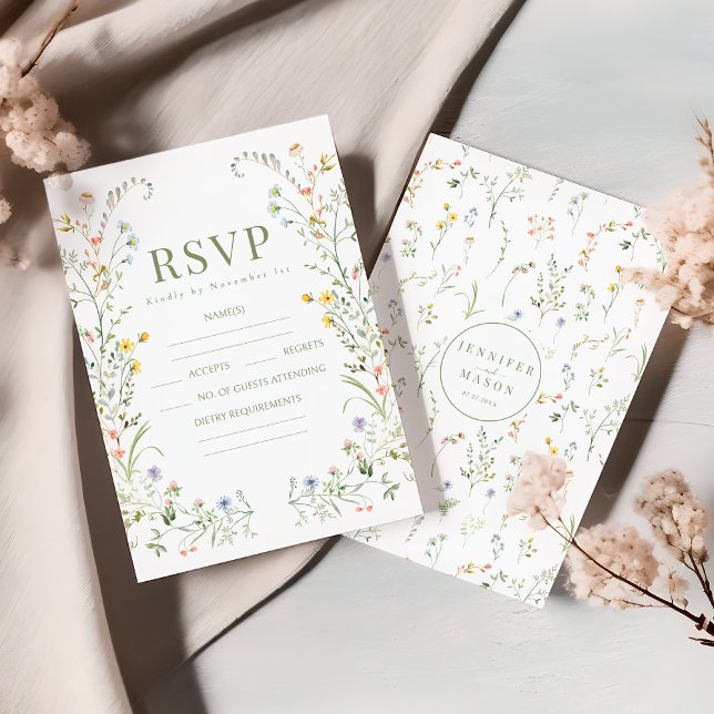 Farbenfrohe delikate Wildblume Hochzeitskarten RSVP Karte (Von Creator hochgeladen)