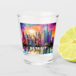 Farbenfrohe Detroit Skyline Abstrakte Kunst Schnapsglas