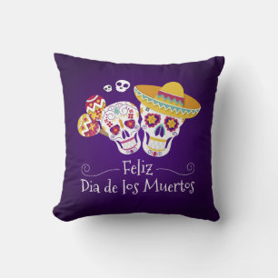 Farbenfrohe Dia de los Muertos Dekokissen