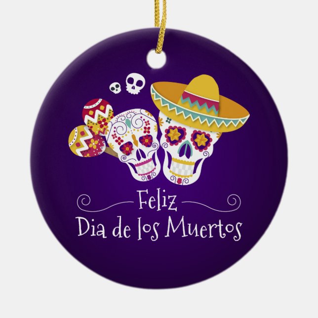 Farbenfrohe Dia de los Muertos | Keramik-Ornament Keramik Ornament (Vorne)