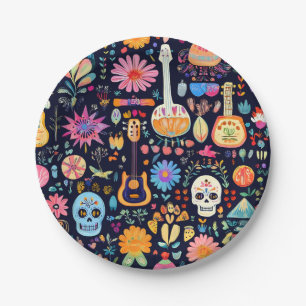 Farbenfrohe Dia de los muertos Muster Pappteller