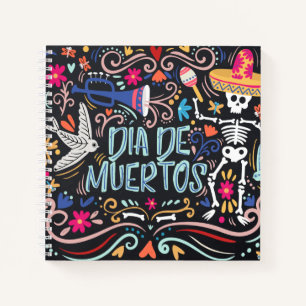 Farbenfrohe Dia de los Muertos   Notizbuch