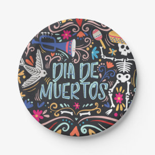 Farbenfrohe Dia de los Muertos   Papierteller