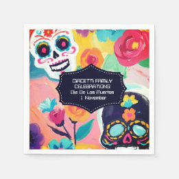Farbenfrohe Dia De Los Muertos Zuckerschädel Serviette